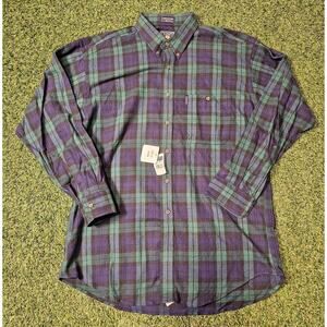 Vintage Chaps Ralph Lauren Shirt Men's L Green Plaid Flannel Long Sleeve Y2K
